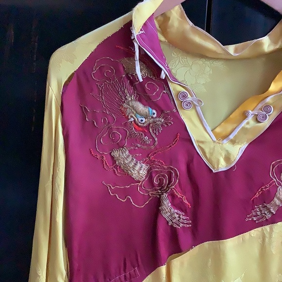 Antique Embroidered Brocade Asian Dragon Shirt - Picture 4 of 9